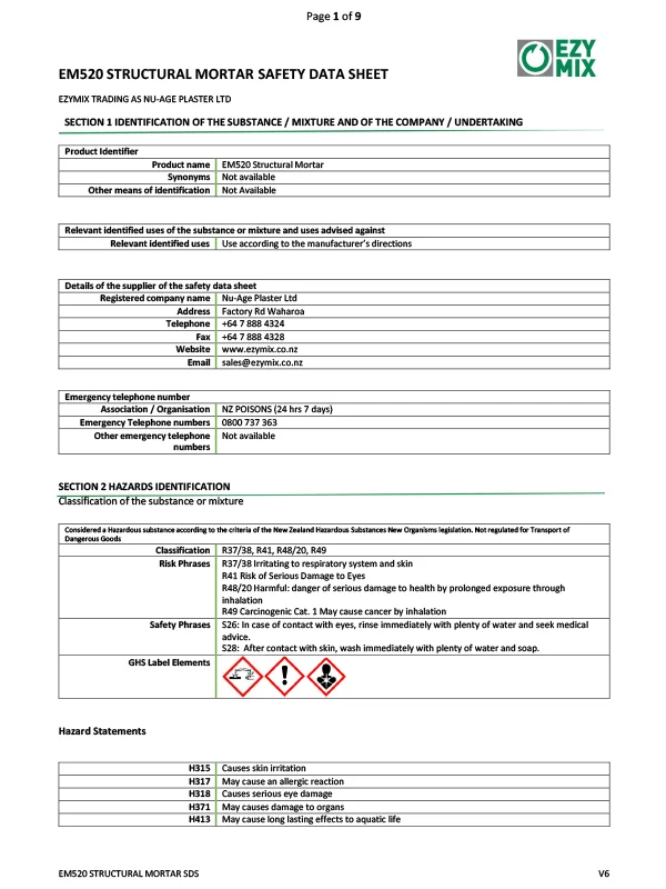 Em 520 Structural Mortar Msds V6