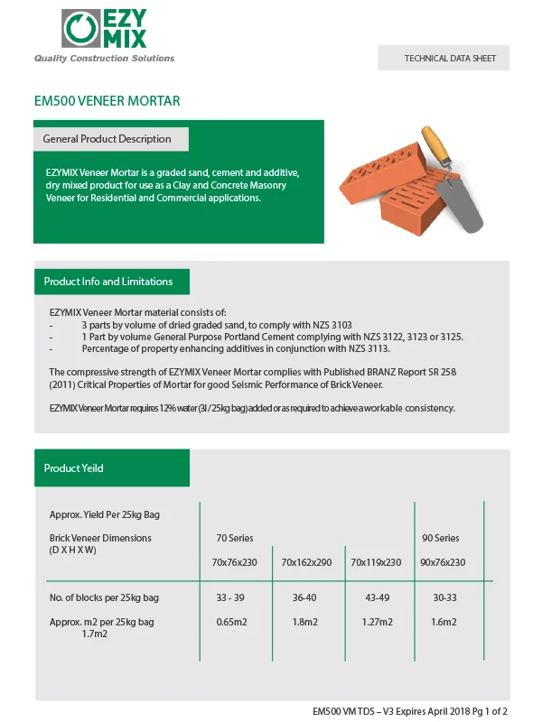 Em500 Veneer Mortar Tds