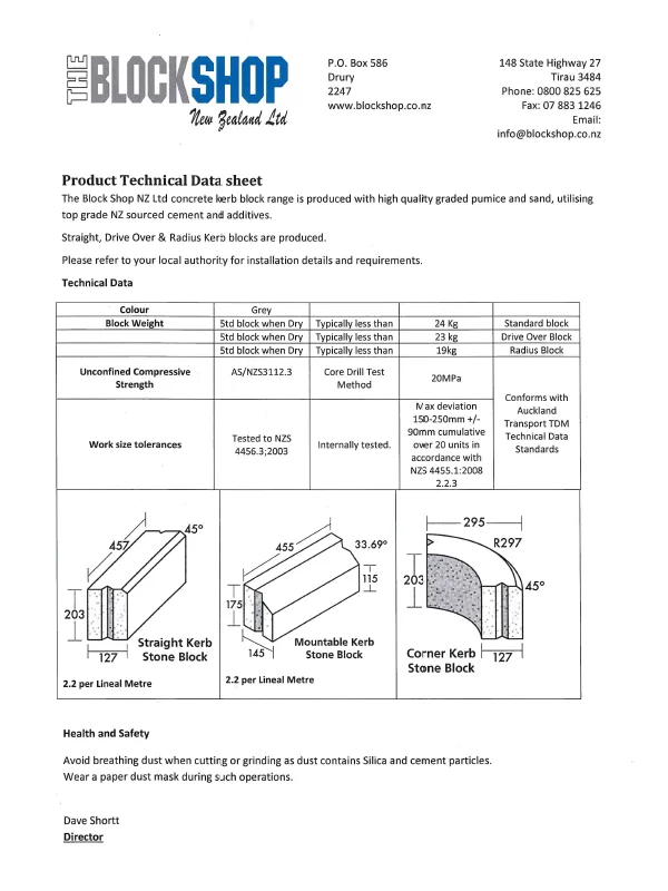 Kerb Blocks Technical Datasheet