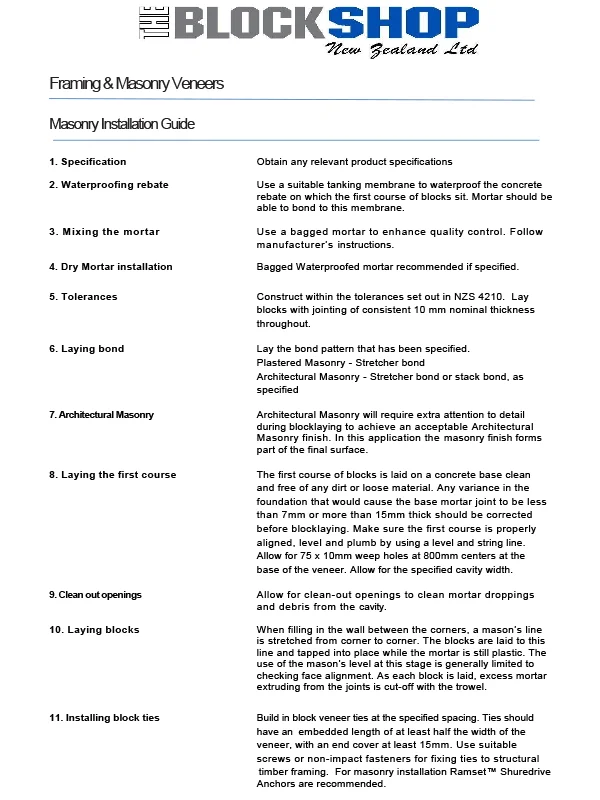 Masonry Installation Guide