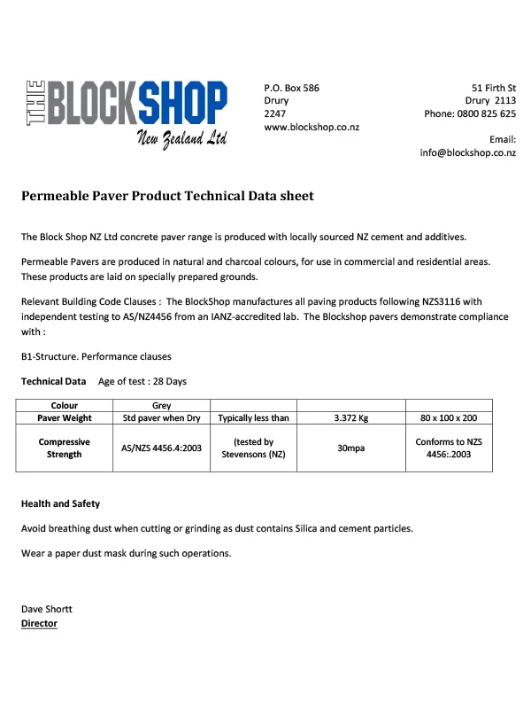 Paver Technical Data Sheet